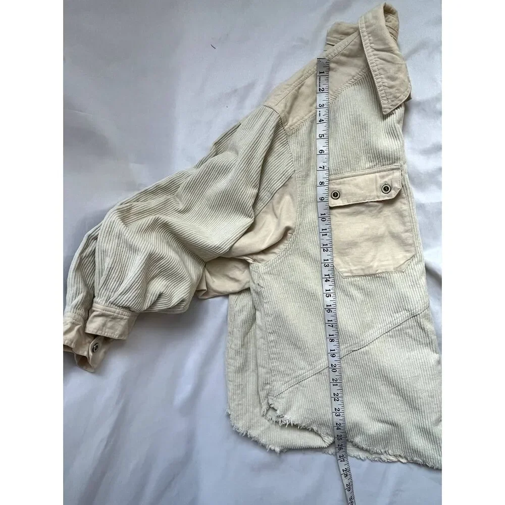 Thread & Supply Corduroy Beige Cream Shacket Shirt Jacket Size S Utility Unisex